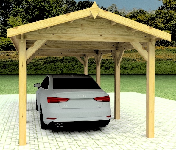 Single Wooden Carport  3m x 6m , 18m2